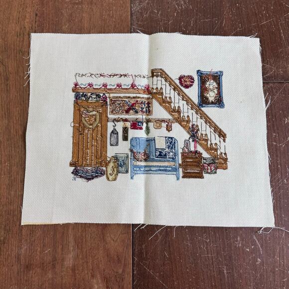Vintage HOME HEART HAPPINESS Living Room Scene COMPLETED Cross‎ stitch - Picture 5 of 7